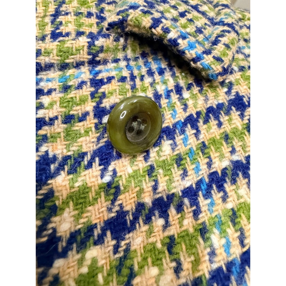 Vintage 60s Pendleton 3pc Wool Skirt Suit Blue Green Houndstooth Plaid Size 16 - Picture 6 of 10